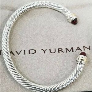 David Yurman 5mm SS & 14k Garnet Cuff Bracelet